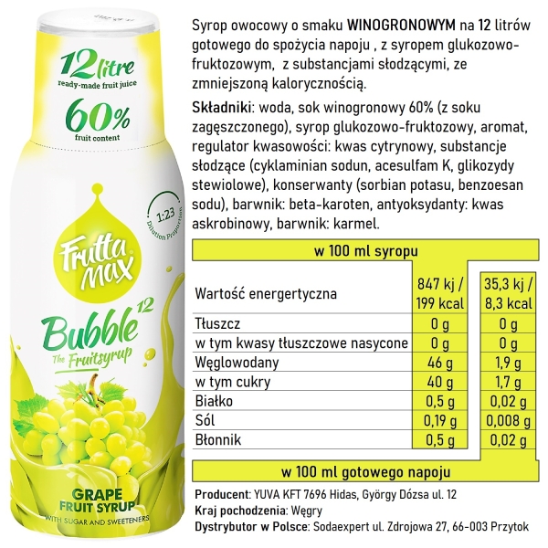 Syrop FruttaMax WINOGRONO 500 ml na 12 litrów